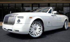 Los Angeles Drophead Rolls Royce Convertible Rental-Side Front View with White Rims