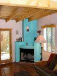Casita A Family Room with turquoise fireplace