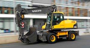 Volvo EC180C Wheeled Excavator Driving on road showing mobility