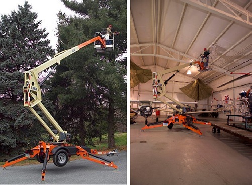 JLG T350 Towable Bucket Lift used for tree trimming and in aircraft hanger
