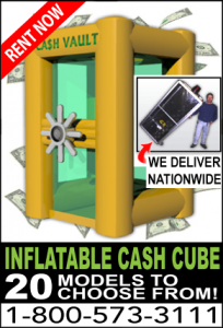 Circular inflatable money machine cash cube rentals in Birmingham AL